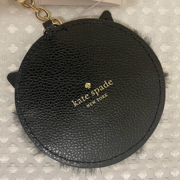 KATE SPADE Star Bright Cat Key Fob Bag Charm Black Leather Faux Fur NWT Retired - Picture 5 of 11
